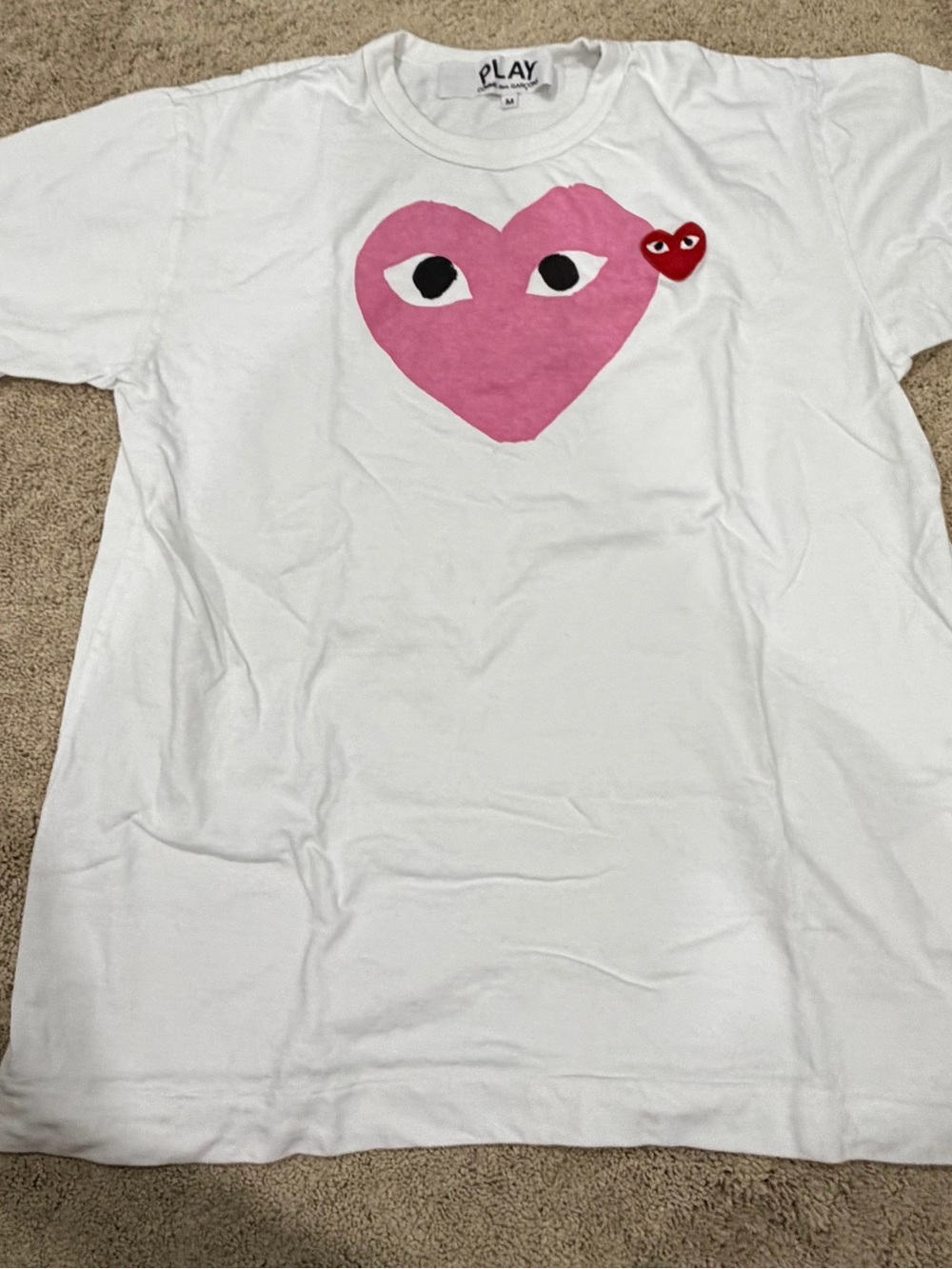 Wi des Garcons PLAY T-Shirt, White - Big Pink Heart Logo Tee, Size M Unisex